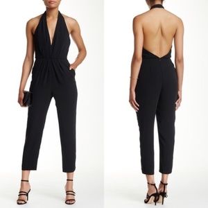 ASTR Black Jumpsuit Deep V-Neck Halter Low Back XS